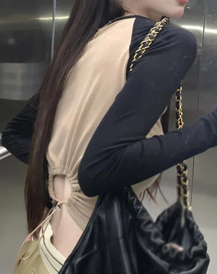 Y2K Graphic Print T-shirt Women Spring Long Sleeve O Neck Crop Tops Vintage Harajuku Crop Top