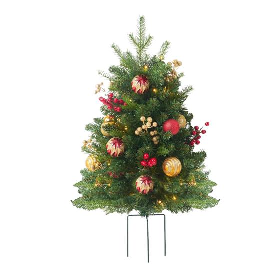 23-дюймовый светящийся искусственный рождественский наполнитель для урны, предварительно освещенная рождественская сосна с шишками, красными ягодами, треногой-колышком и светодиодной подсветкой, наполнитель для уличного крыльца