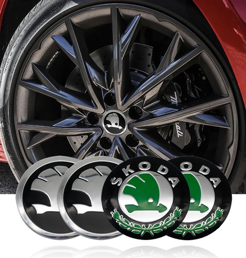Car Sticker 2026 Hot 4Pcs 56mm Car Hub Cap Badge Logo Decal For Skoda Octavia KAMIQ KODIAQ SUPERB RAPIDFABIA YETI Wheel Sticker 