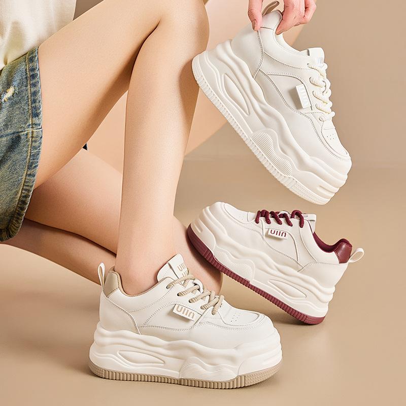 Женская повседневная обувь, белые туфли на толстой подошве 7 см, увеличивающие рост, универсальная маленькая спортивная повседневная обувь