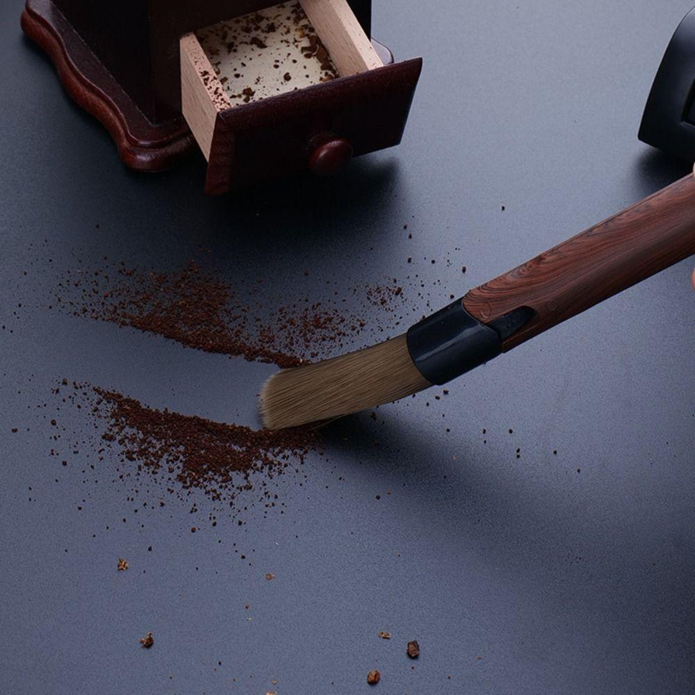 Wood-Grain Handle Espresso Cleaning Brush Flexible Coffee Grinder Cleaning Brush Home Kitchen