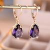 Luxury Purple Water Drop Stone Hoop Earrings for Women Antique Gold Color Wedding Engagement Jewelry Gift