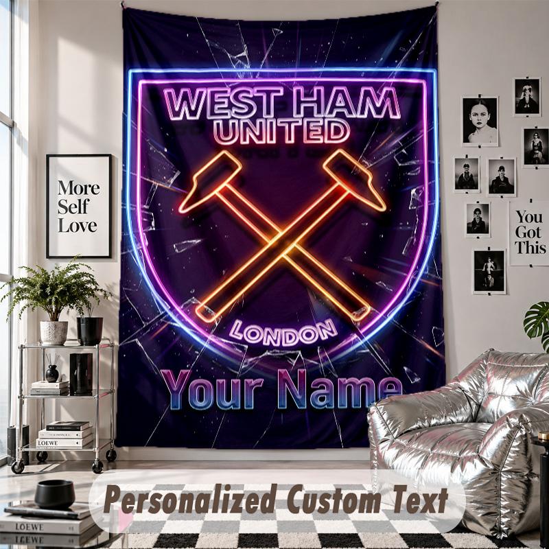 Wall Hanging Tapestry With Custom Name & Text, West Ham United FC Decorative Tapestry For Bedroom