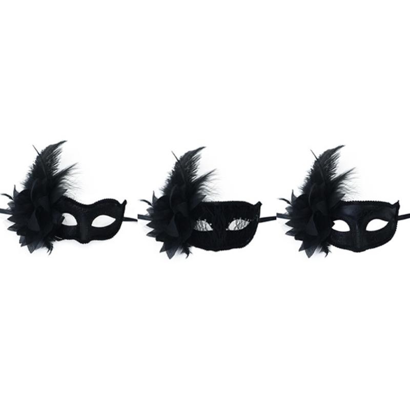 Flower Decoration Masquerade Mask Half Face Mask Halloween Party Mask Feathered Masquerade Eyewears For Women Cosplay