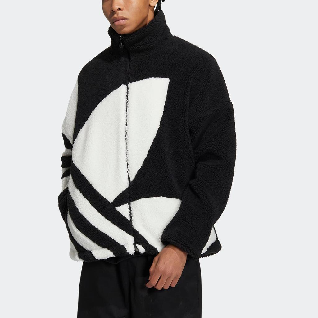 Adidas Originals Trefoil Big Logo Fleece Thick Casual Jacket Unisex Jackets Black HR3486