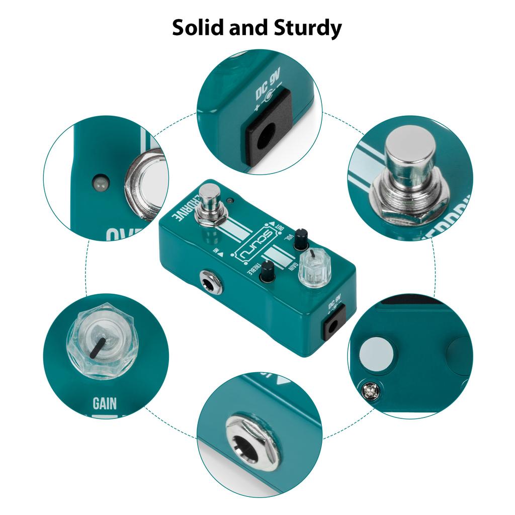 SCURU Guitar Overdrive Effects Pedal GAIN VOL TREBLE DC 9V 6.35mm Input Output Interface Dynamic Response Classic