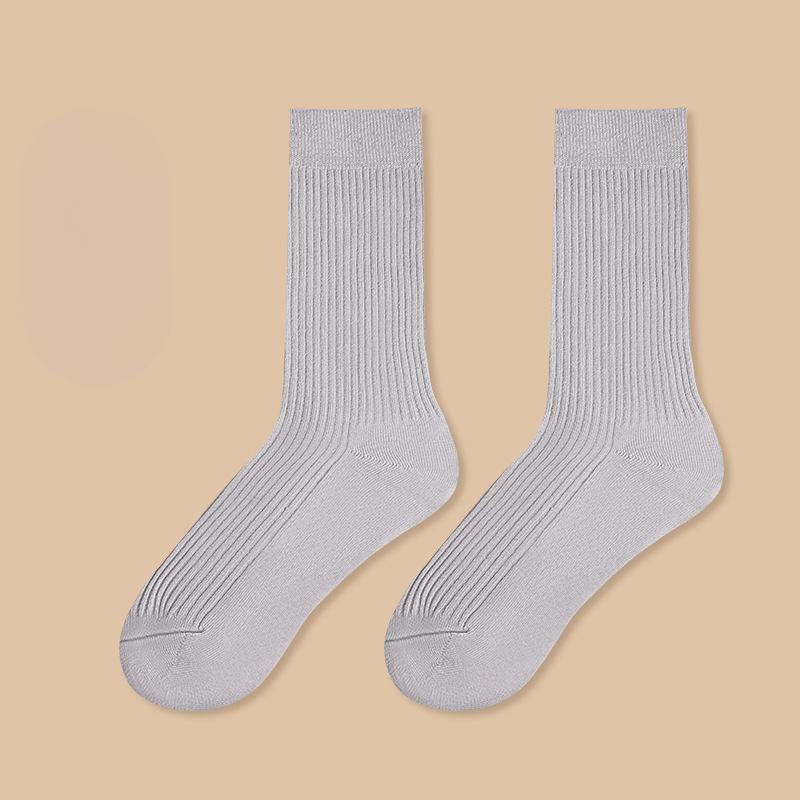 Women's Spring and Autumn Pure Cotton Antibacterial Sweat Absorbing Solid Color Breathable Mid Calf Sports Socks