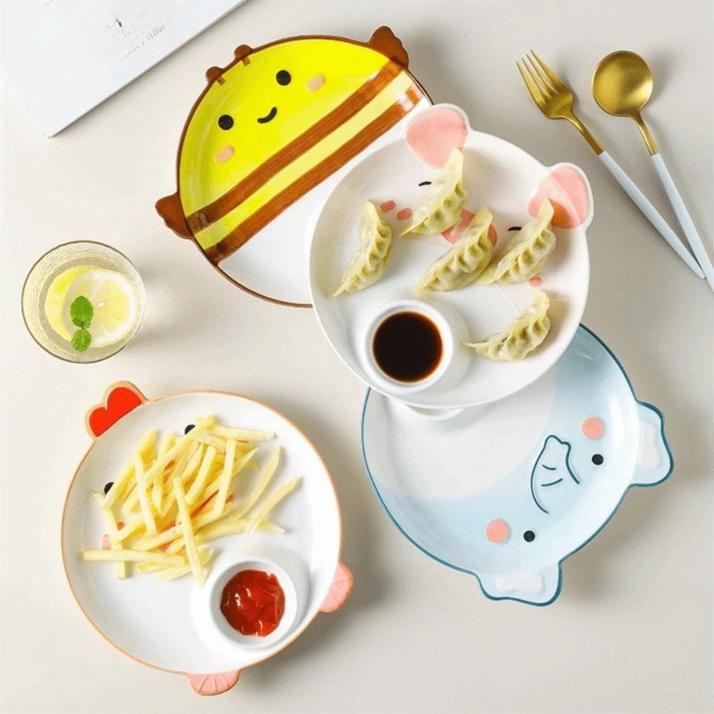 Animal Shape Dipping Sauce Dish Ceramic French Fry Plate Cow Sushi Plate  for Sushi Dumpling