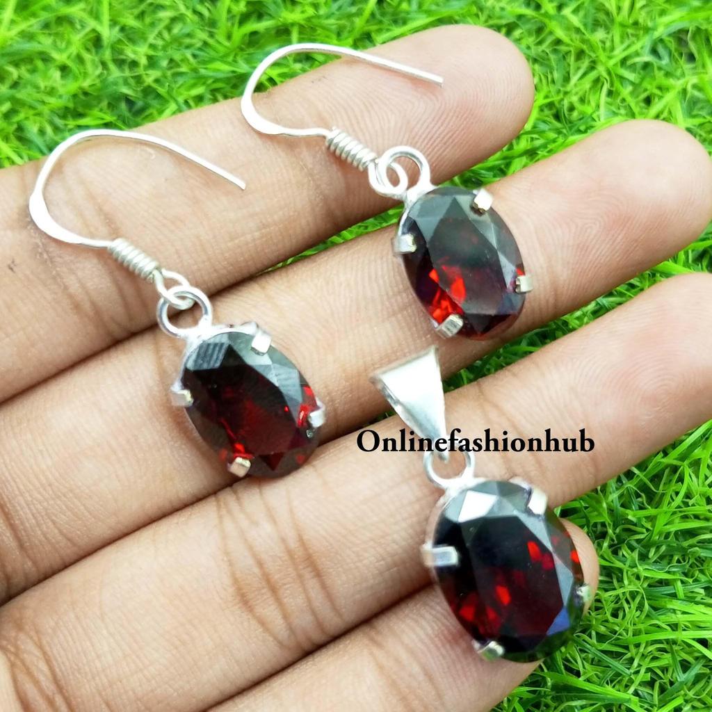 Драгоценный камень гранат 925 пробы с покрытием из серебра 1 шт. Набор серег с подвеской в ​​форме зубца