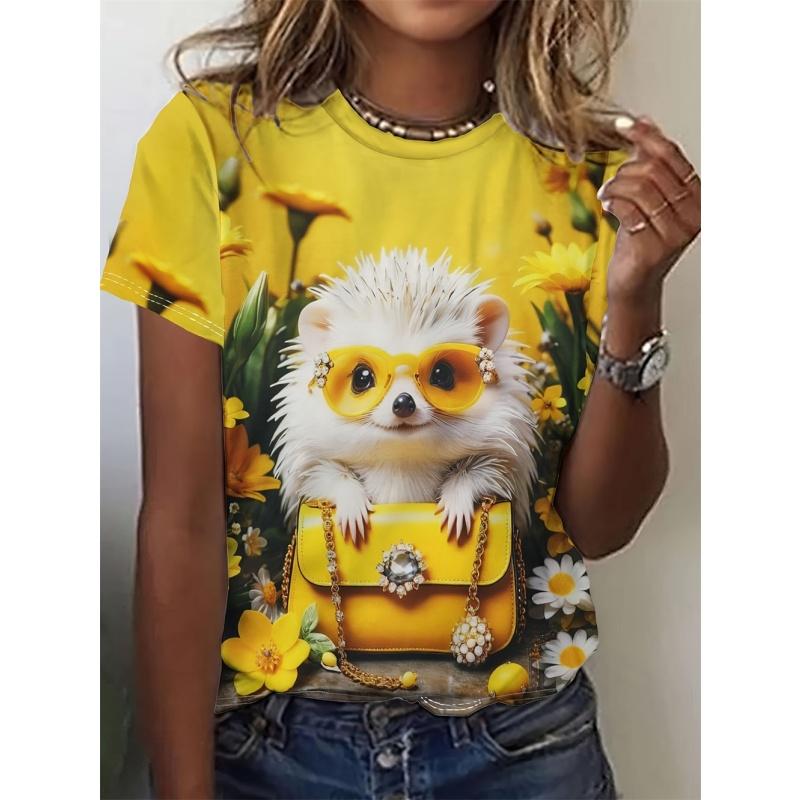 Hamster Hedgehog Cat Pattern T Shirt For Women Funny 3D Printed Short Sleeves Summer Loose T-Shirts O-Neck Tops Tees Streetwear