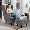 Living Room Armchair in Fabric with Footstool Pouf, High Backrest and Cushion, 75x83x104 cm, Grey