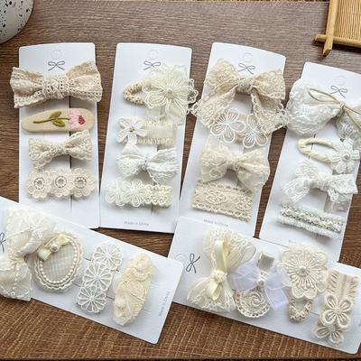 Эстетическая женская заколка для волос в стиле ретро, бежевого цвета, заколка для волос для детей и девочек, детский головной убор с цветочным бантом и жемчугом, аксессуары для волос