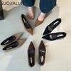 Fashion SUOJIALUN 2024 Autumn Women Pumps Shoes Fashion Pointed Toe Shallow Slip On Ladies Elegant Dress Pumps Thin Low Boat Shoes