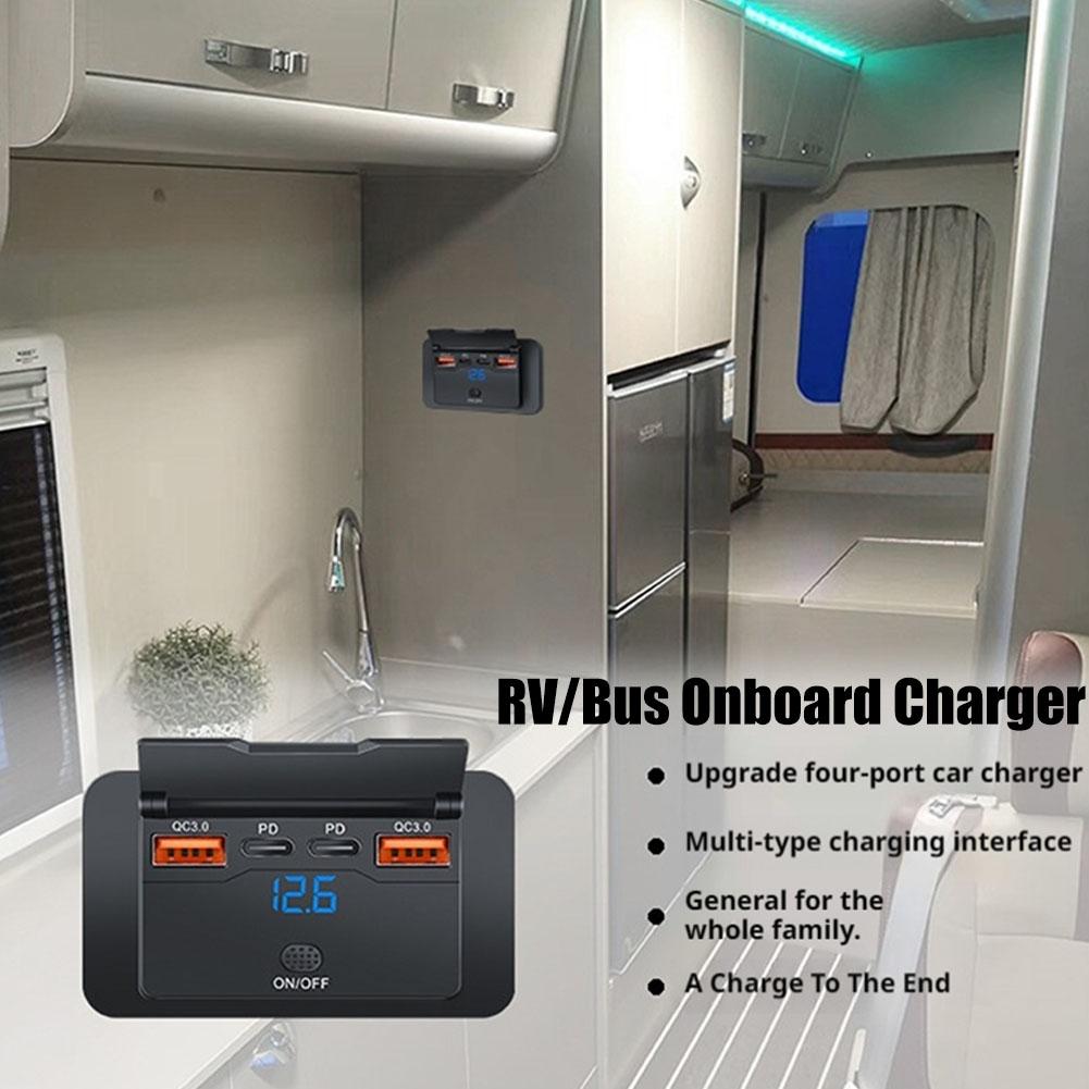 12-24В 4-портовый автомобильный USB-адаптер-розетка 108 Вт USB-C панель розетки настенный монтаж со светодиодным вольтметром для автобуса, дома на колесах, лодки, автомобиля, грузовика