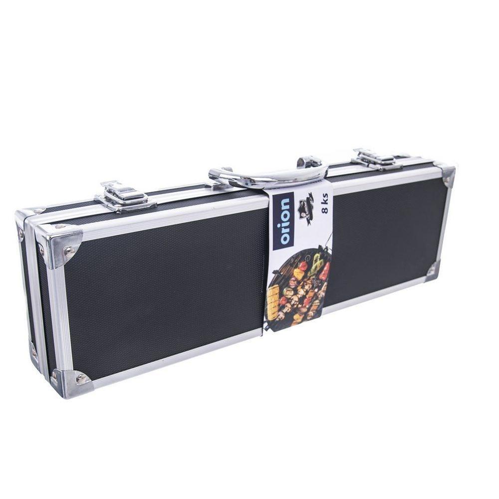Set of steel grill tools in a 9-piece case.