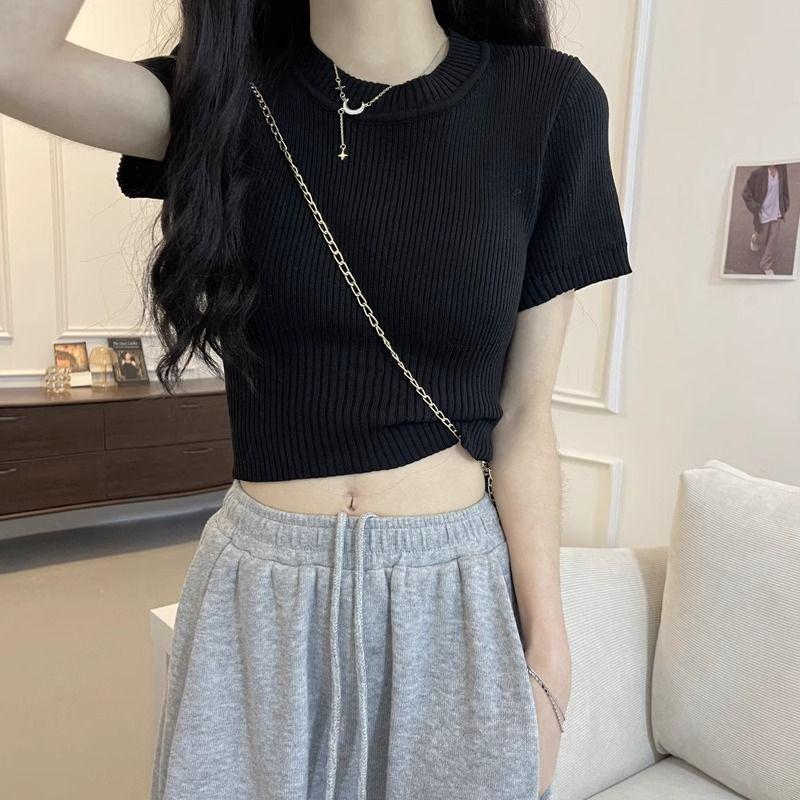 Women's Summer 2025 Stylish Ice Silk Slim Knit Short-Sleeve T-Shirt