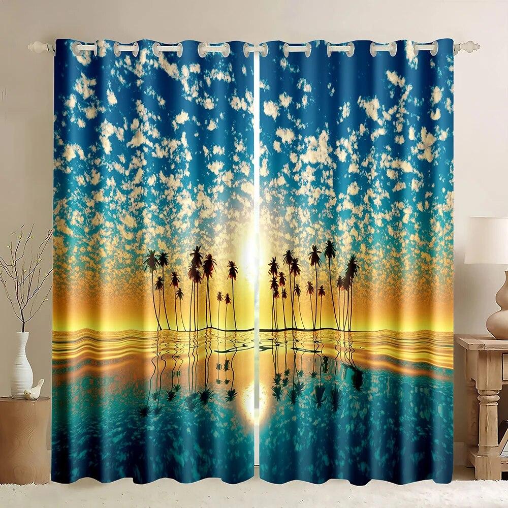 Океанский пляж закат пальмы 90% затемняющие шторы тропический остров декор приморские толстые оконные шторы для спальни гостиной