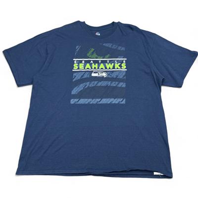 Величественная футболка Seattle Seahawks для взрослых, размер 2XL XXL, синяя, двусторонняя, ретро, NFL