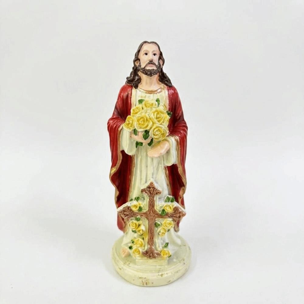 Resin Virgin Mary Statue Glowing Roses Garden Statue Light LED Jesus Christ Figurine Yard Pathway