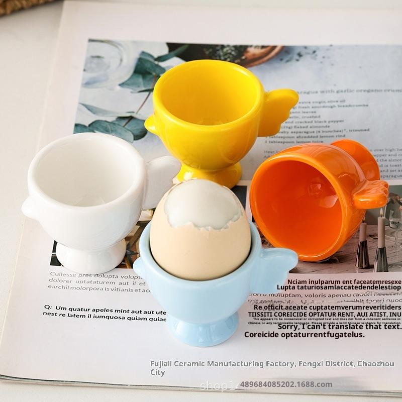 Egg Cup Heightened Base Solid Color Non-Slip Handle Good Grip Makeup Sponge Holder Mini Breakfast Ceramic Egg Holder Dining Room
