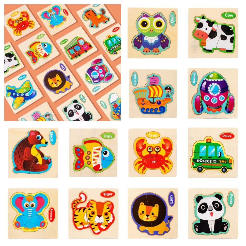 Animal 3D Wooden Puzzle Traffic Jigsaw Toys 3D Animal Jigsaw Cute Baby Montessori Toys
