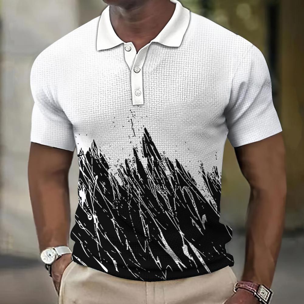 Мужская простая клетчатая рубашка поло с коротким рукавом и лацканами в стиле business casual с 3D цифровой печатью