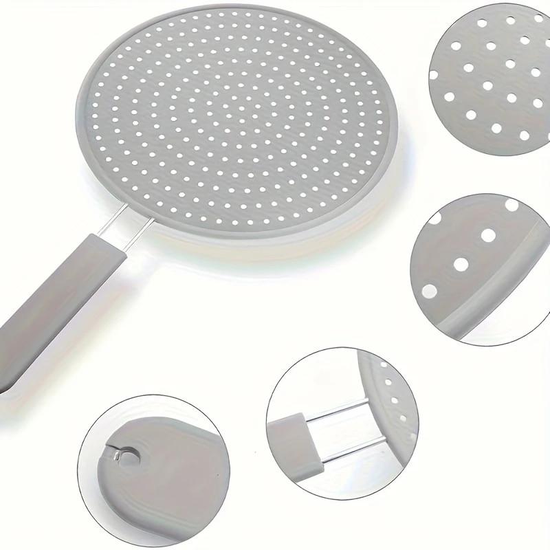 Silicone Kitchen Splatter Screen with Handle Heat-resisting Oil Splash Guard Drain Board Cover Kitchen Frying Pan Lid