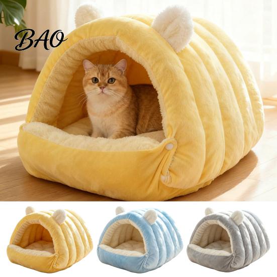 Cozy Sanctuary for Cats Cat Cave Bed, Warm Semi Enclosed Hideaway, Winter Sleeping Comfortable Pet Bed Bag with Snap Buttons, Calming Indoor Portable