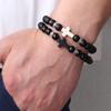 Frosted Obsidian Cross Hand-Woven Natural Stone Bracelet - Retro Couple Jewelry