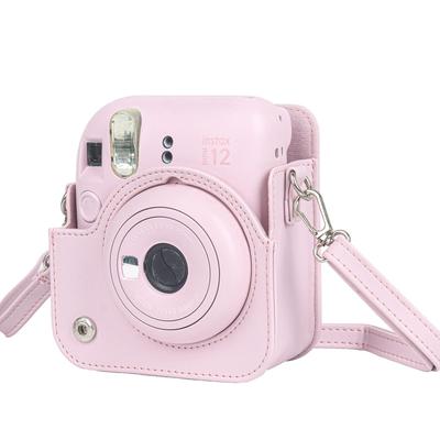 Чехол для Instax Mini 12 новой модели, Полная защита, Устойчивый к царапинам, Портативный, с плечевым ремнем, ПУ кожа (розовый)