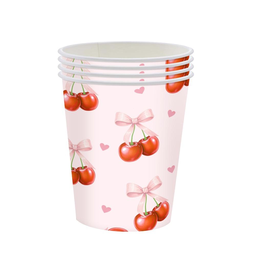 Cute Cherry Pattern Party Supplies Food Grade Napkin Tableware Set Scalloped Paper DIY Party Decoration Serves 20