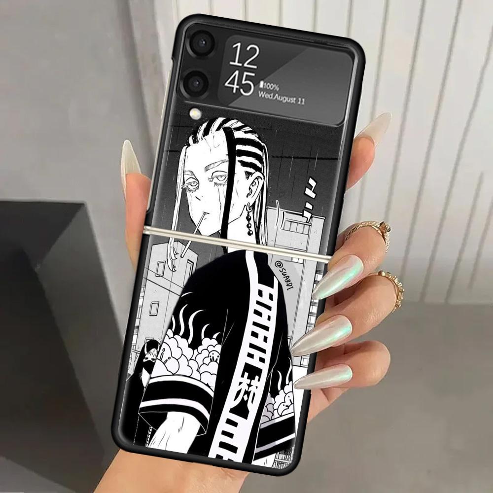 Черный жесткий чехол для телефона Tokyo Aevengers Black Anime для Samsung Galaxy Z Flip 7 6 5 4 3 Черный ZFlip7 ZFlip6 Flip5 Flip4 Flip3 5G Prin