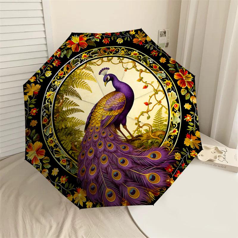 1PC peacock floral Umbrella-8-Rib Reinforced, Automatic Open, Lightweight & Durable, Cute Fashion Accessory for Outdoor-K1293
