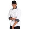Unisex Double Breasted Chef Coat Long Sleeve Stand Collar Contrast Trim Cook Jacket for Restaurant Hotel Kitchen Staff