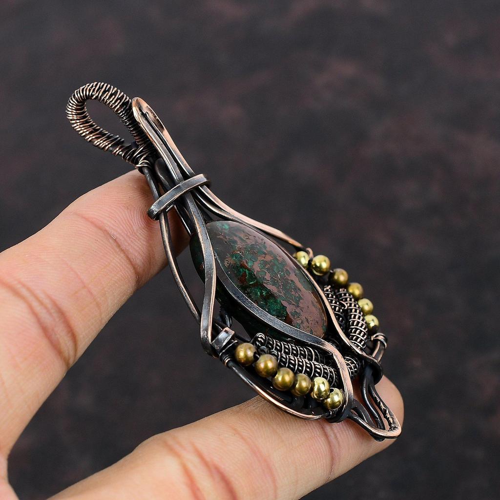 Cuprite Chrysocolla Pendant Gemstone Pendant Copper Wire Wrapped Jewelry Handmade Pendant Copper Pendant Engagement Gift Wire Wrap Pendant