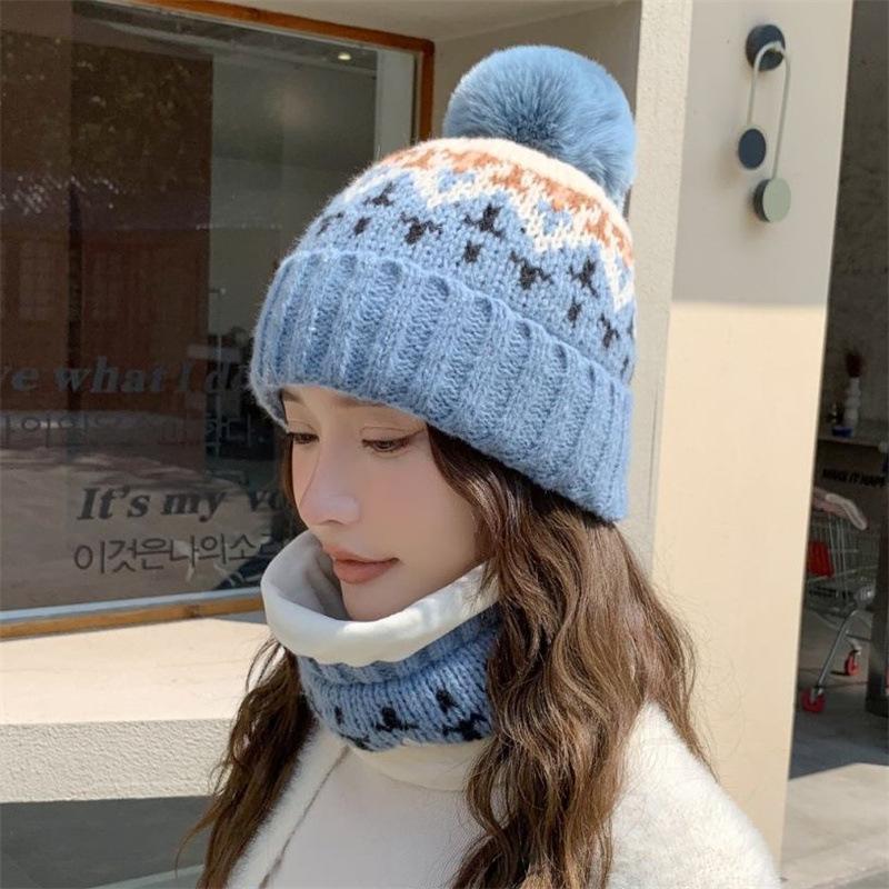 Hat Women's Winter Warm Thickened Versatile Wool Hat Casual Fashion Hairball Knitted Hat Personalized Pullover Hat Women's Tide