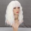 MISS WIG Women Natural Wavy Wig with Bangs Synthetic Fiber Shoulder Length Light Blue Cosplay Daily Wear Blue Wavy Wig