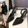 Fashion Luxury Rhinestones Sequined Buckle Women Pumps Elegant Pointed Toe Slingbacks Stiletto 8.5cm High Heels Spring Fashion Shoes