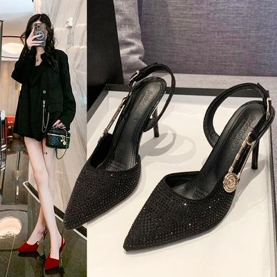 Модные Роскошные Туфли-лодочки с Пряжкой из Страз и Блесток для Женщин Элегантные С Заостренным Носком Слингбэки Шпилька 8,5 см Высокие каблуки Весенняя Модная Обувь