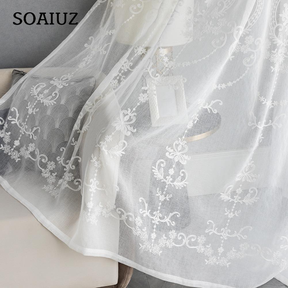 1 PC Embroidered White Tulle Curtain Popular Elegant European Design Nuan Series