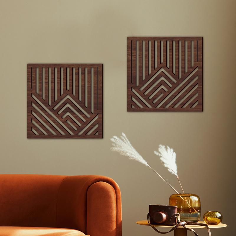 2pcs/set Board Wall Sticker Home Decoration Hollow Wall Sticker Creative Wooden Wall Hanging 3D 3 Colors