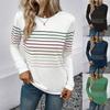 Autumn  Winter Fashion Striped Printed Round Neck Long Sleeved T-shirt for Women In Europe  America