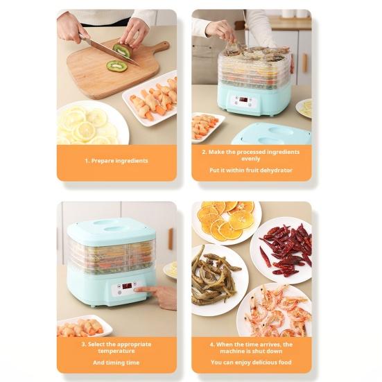 Машина для сушки продуктов с воздушным потоком 360 градусов, 6 лотками, 24-часовой таймер, бесшумная работа, контроль температуры, сушилка для фруктов, мяса и овощей