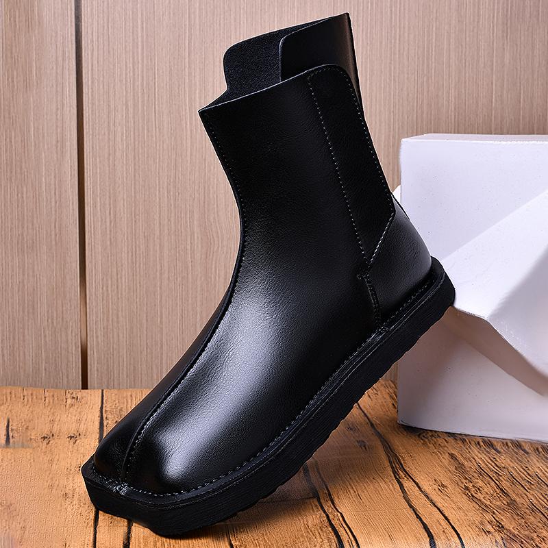Мужские ботильоны из натуральной кожи черного цвета, ковбойские таби с раздвоенным носком, челси, для улицы, комфортные, высокие, мужские повседневные туфли, классический дизайн
