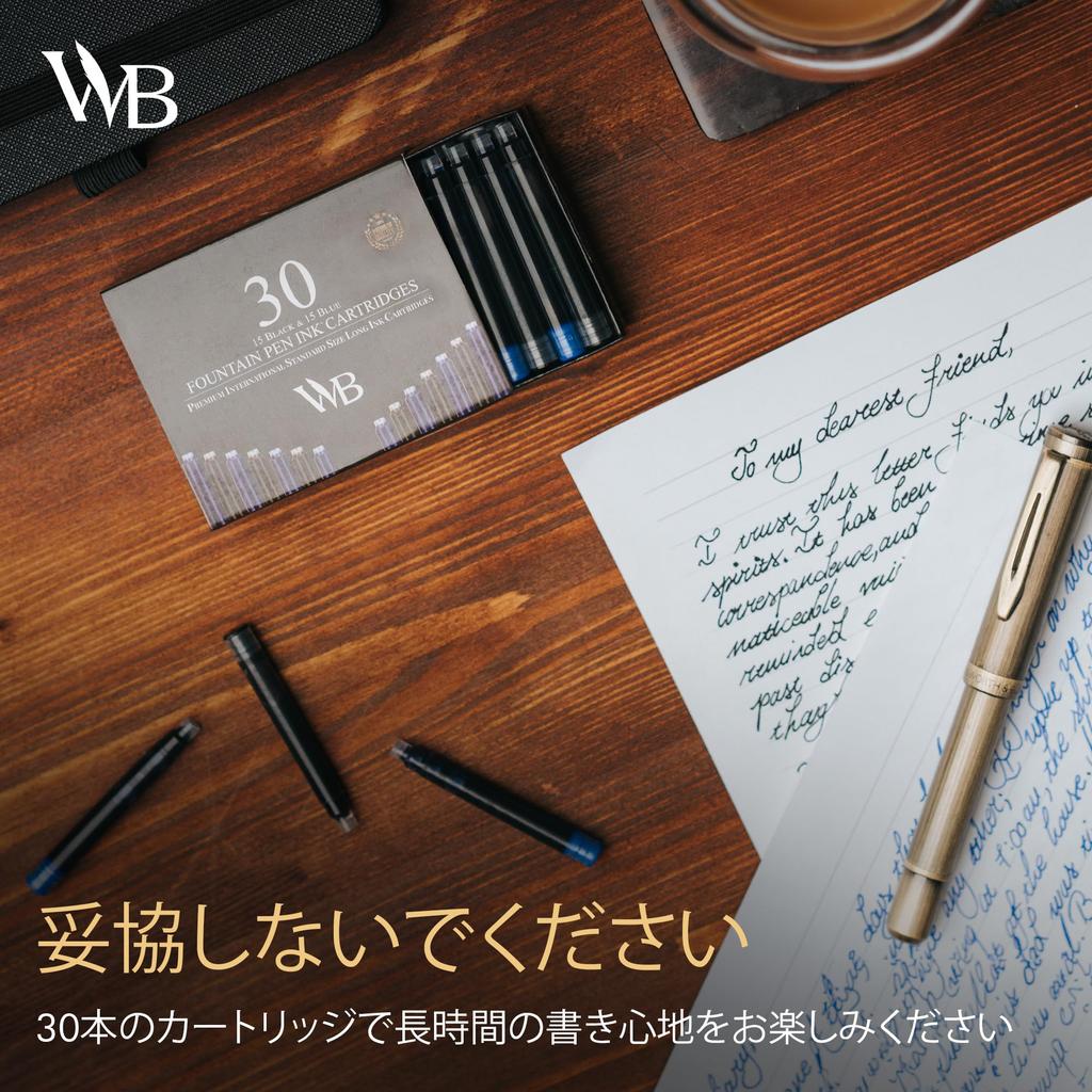 Чернила для перьевой ручки Wordsworth Black, набор из 15 черных и 15 синих чернильных картриджей, международный стандартный размер, длина APPR, диаметр основания APPR, одноразовые