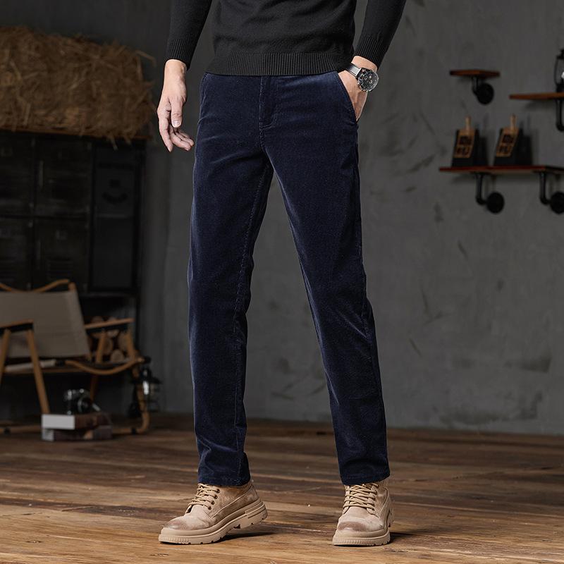 2024 New Spring And Autumn Corduroy Casual Pants For Men'S Business Slim Fit Straight Leg Elastic Versatile Long Pants