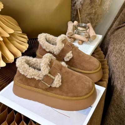 2024 Новая зимняя женская обувь Boken Shoes Plush Fashion Retro Bean Shoes Хлопковые женские тапочки на плоской подошве Женские ботинки на платформе