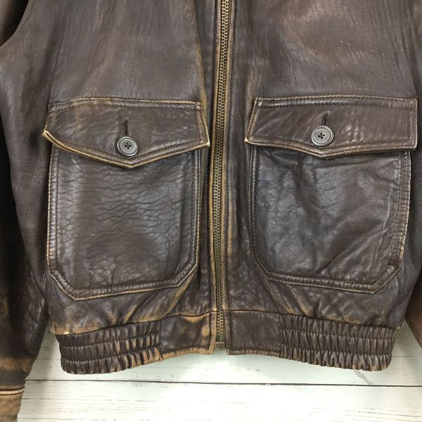 US NAVY Genuine Leather TYPE G-1 Flight Jacket Men's L Dark Brown Made in Korea Military Bomber(USED)