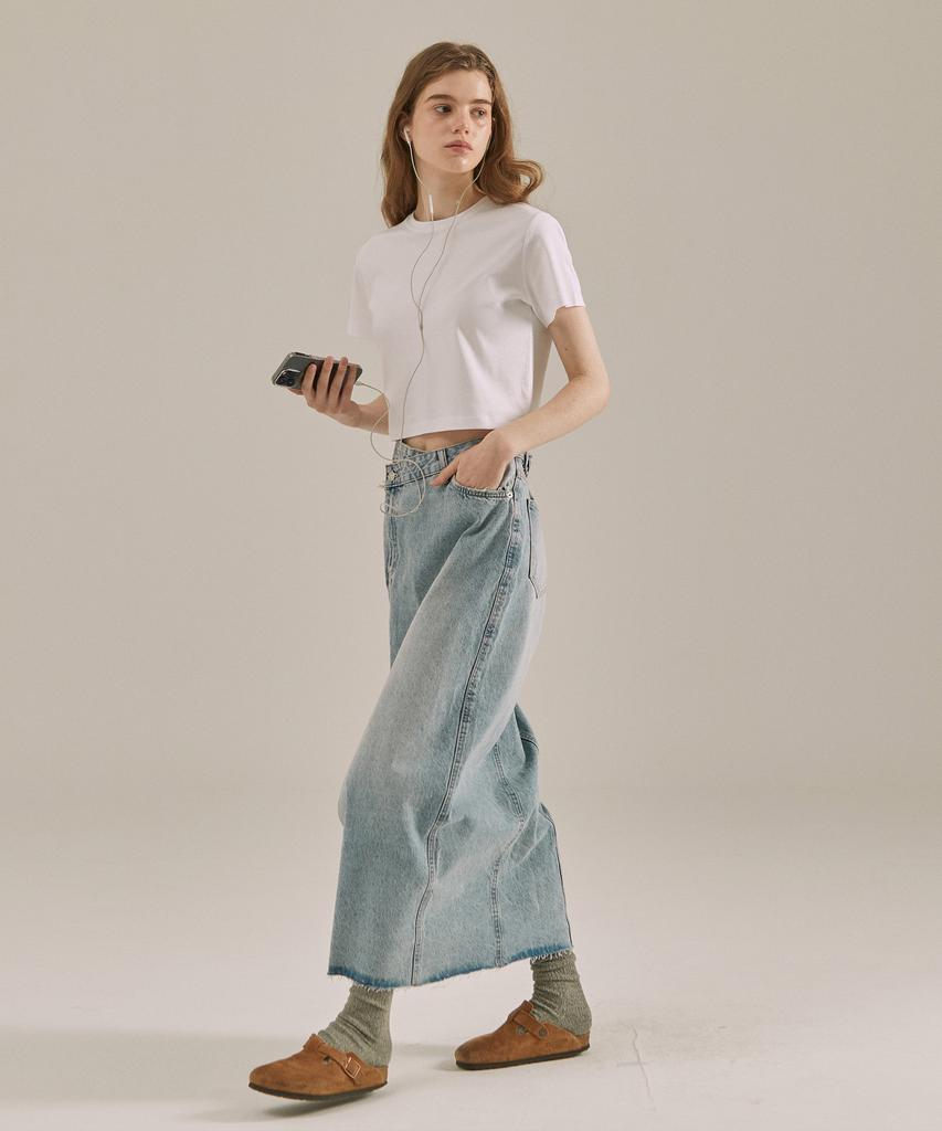 BASIC HOUSE Women'S Round Cropped Short Sleeve T-Shirt White Lats0202