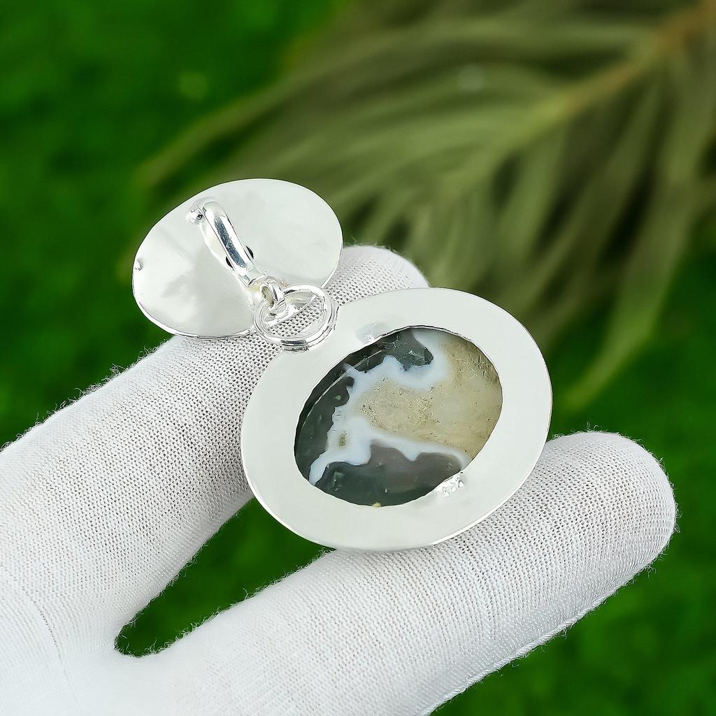 Натуральный Солнечный Моховой Агат Драгоценный Камень Ювелирные Изделия 925 Стерлинговое Серебро Подвеска Для Девочек
